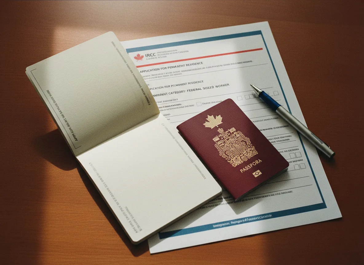 Essential Documents for Your Start-Up Visa Application Close-up of Canadian immigration forms and a passport on a wooden desk, emphasizing the official documentation process.