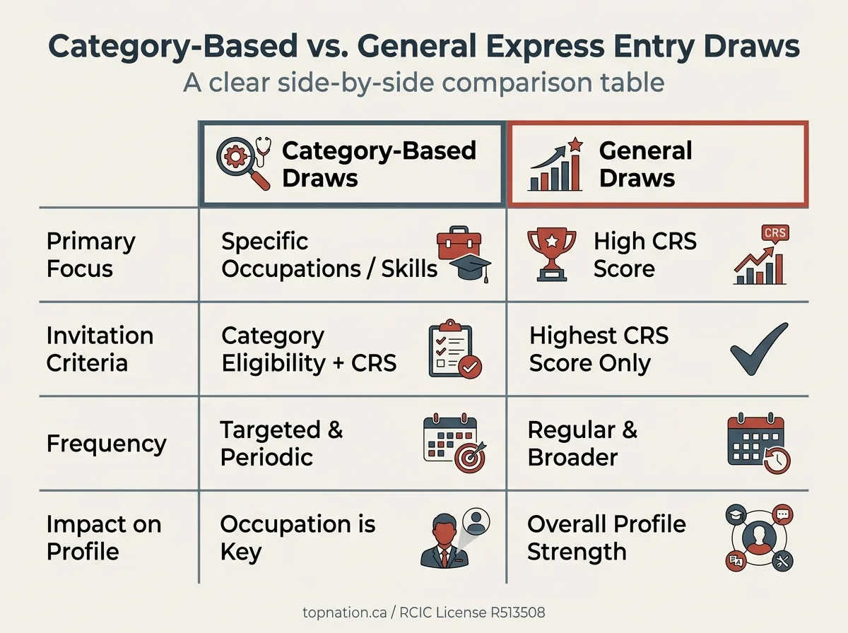 Category-Based vs. General Express Entry Draws Comparison chart of Category-Based vs. General Express Entry Draws.