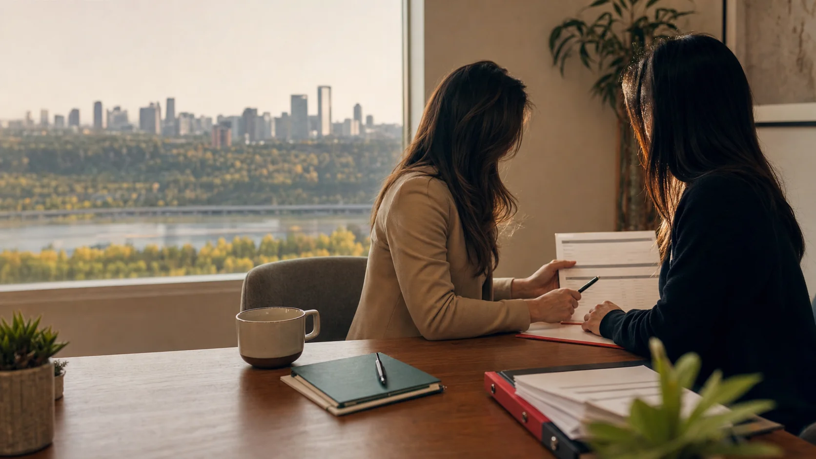 Best immigration consultant in Edmonton reviewing documents with a client