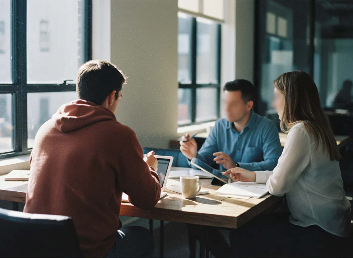 Collaborative Entrepreneurship A diverse group of entrepreneurs collaborating in a modern co-working space, discussing ideas.