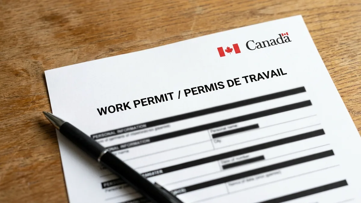 Essential Documents for In-Canada Work Permits A Canadian IRCC work permit document titled Work Permit / Permis de travail on a desk.