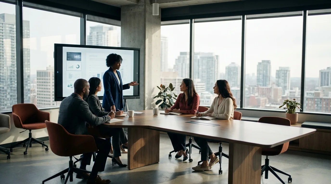 Navigating New TFWP Wage Thresholds Diverse team of professionals in a bright Canadian boardroom discussing TFWP wage thresholds.