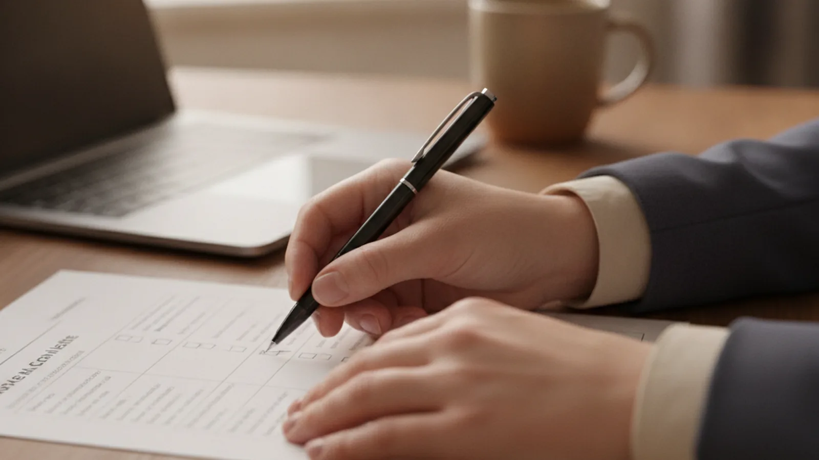 A professional ticks items on a checklist while preparing an LMIA-exempt work permit file