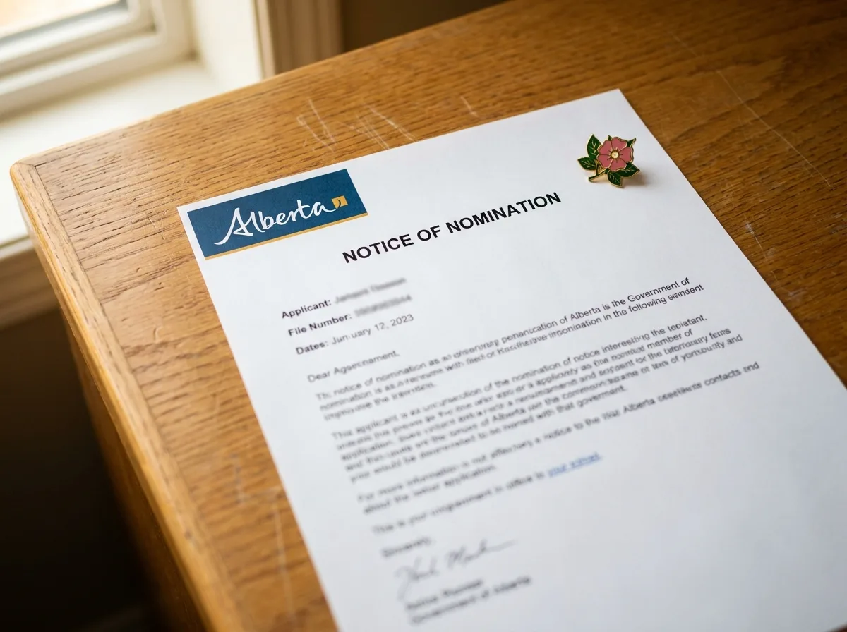 AAIP Nomination Letter Close-up of an Alberta Advantage Immigration Program (AAIP) nomination letter on a desk.