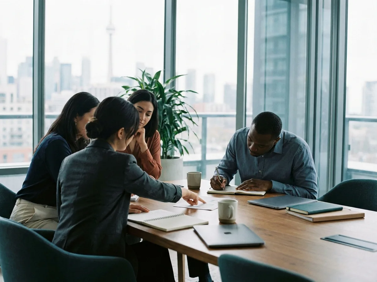 Collaborative Senior Management Team Diverse group of senior managers collaborating in a modern Canadian office.