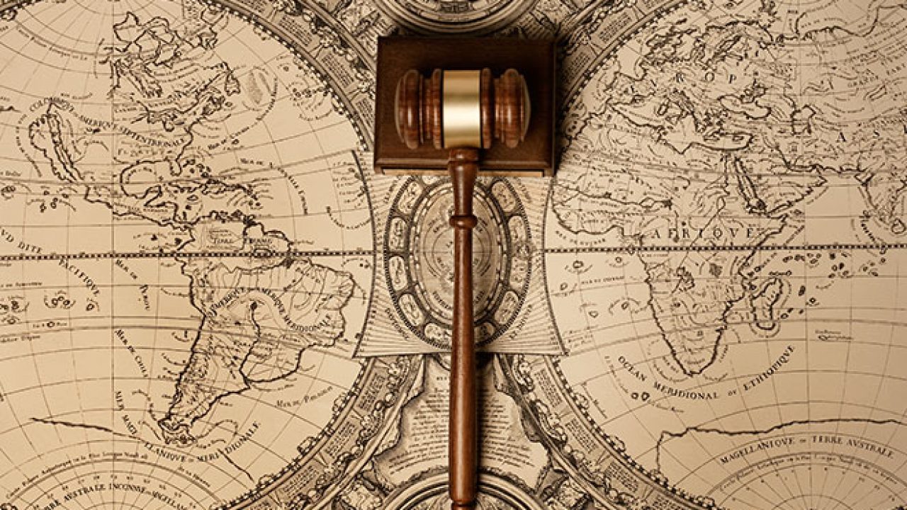 historical map with legal gavel