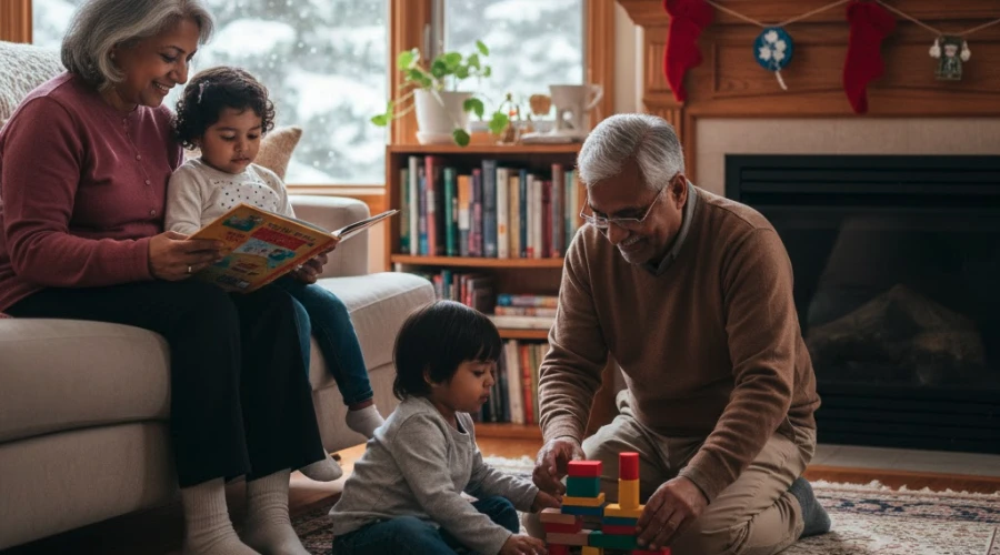 Family reunited in Canada — grandparents enjoying time with grandchildren after Super Visa approval