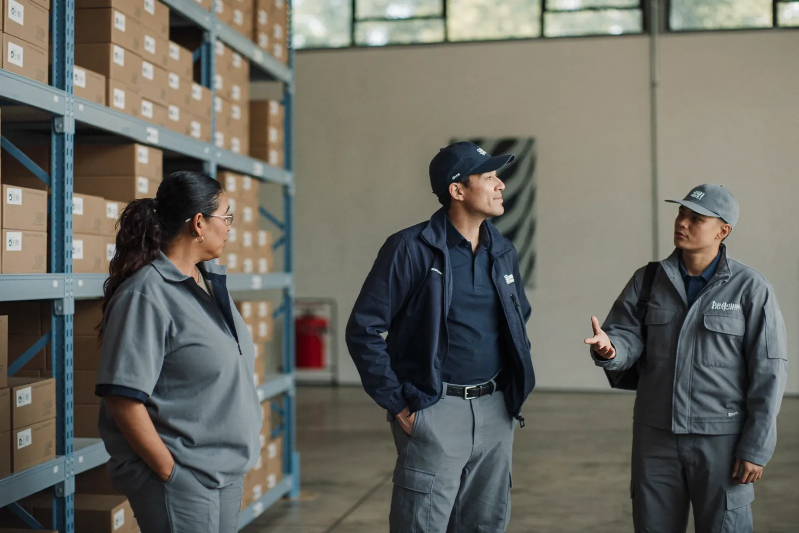 Foreign workers collaborating on a Canadian warehouse team