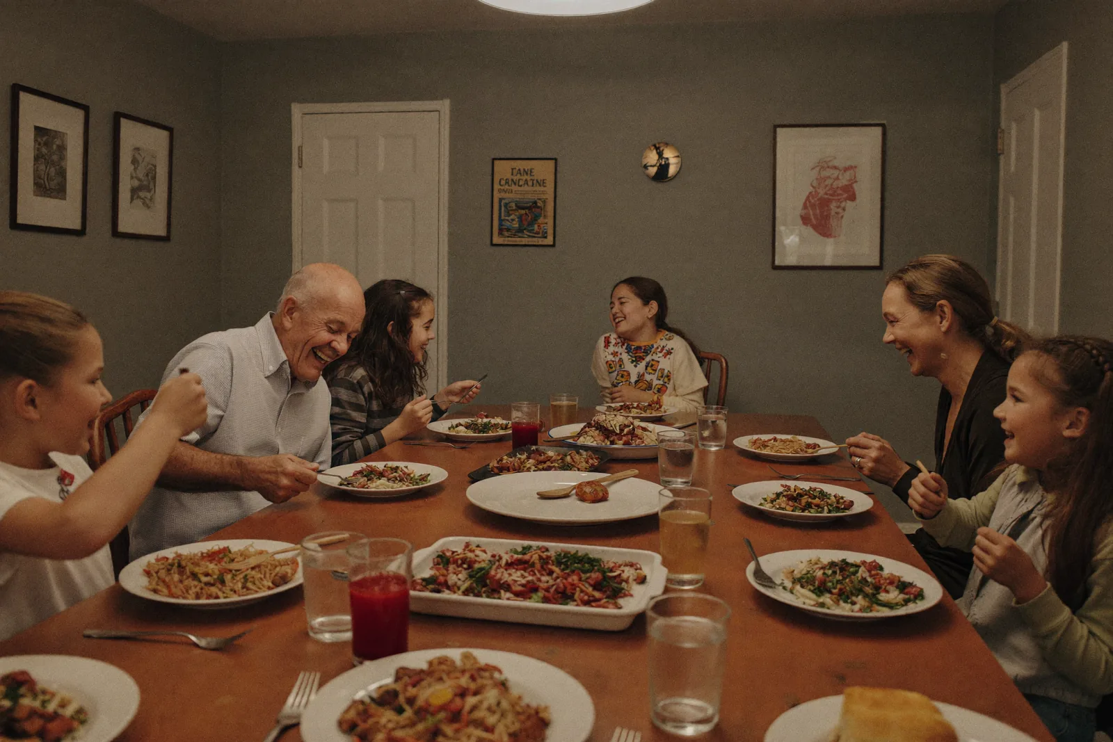 Multigenerational family dinner during a family visit to Canada